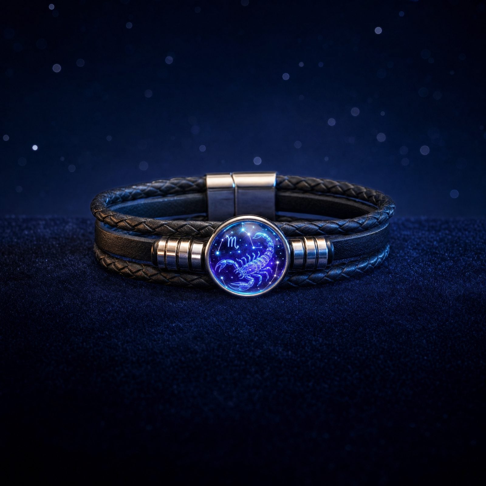 Croaix Constellation Bracelet glowing on midnight velvet